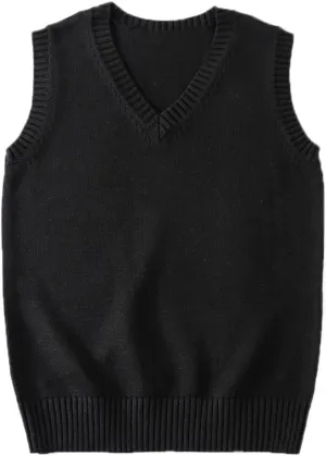 Blostirno Women’s Sweater Vest V Neck JK Uniform Kint Vests Solid Classic Sleeveless Pullover Sweaters Tops