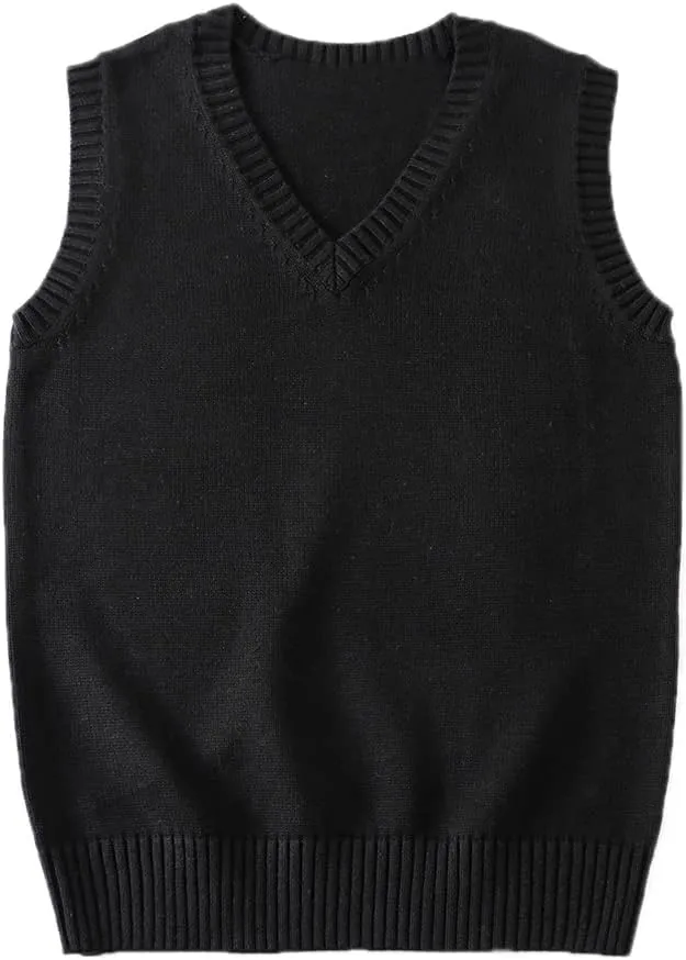 Blostirno Women’s Sweater Vest V Neck JK Uniform Kint Vests Solid Classic Sleeveless Pullover Sweaters Tops