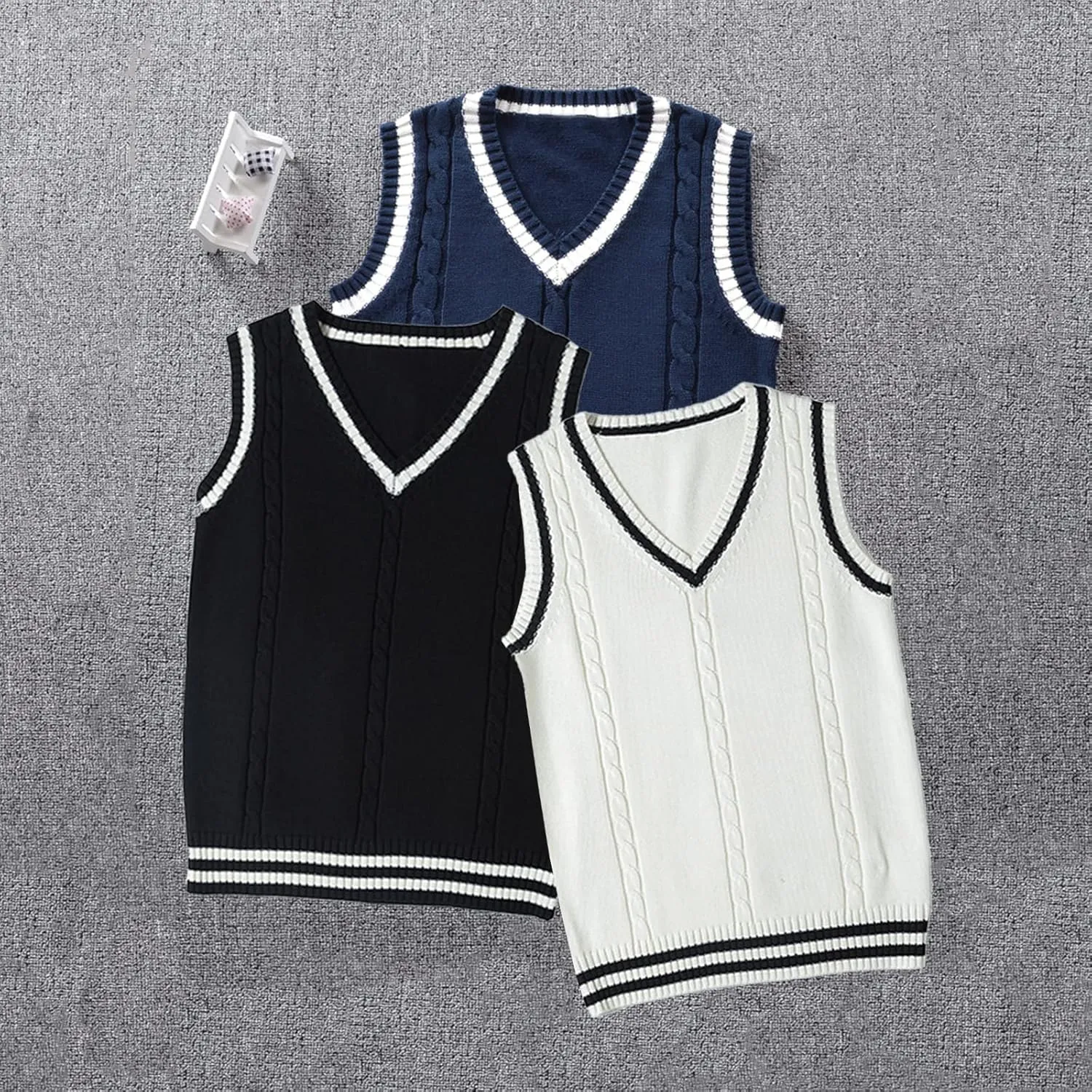 Blostirno Women’s Sweater Vest V Neck JK Uniform Kint Vests Solid Classic Sleeveless Pullover Sweaters Tops