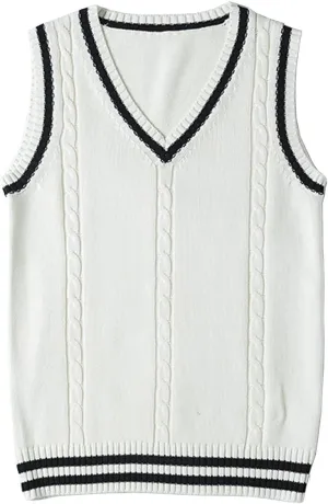 Blostirno Women’s Sweater Vest V Neck JK Uniform Kint Vests Solid Classic Sleeveless Pullover Sweaters Tops