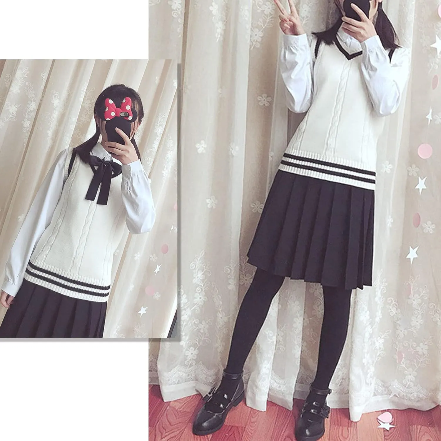 Blostirno Women’s Sweater Vest V Neck JK Uniform Kint Vests Solid Classic Sleeveless Pullover Sweaters Tops
