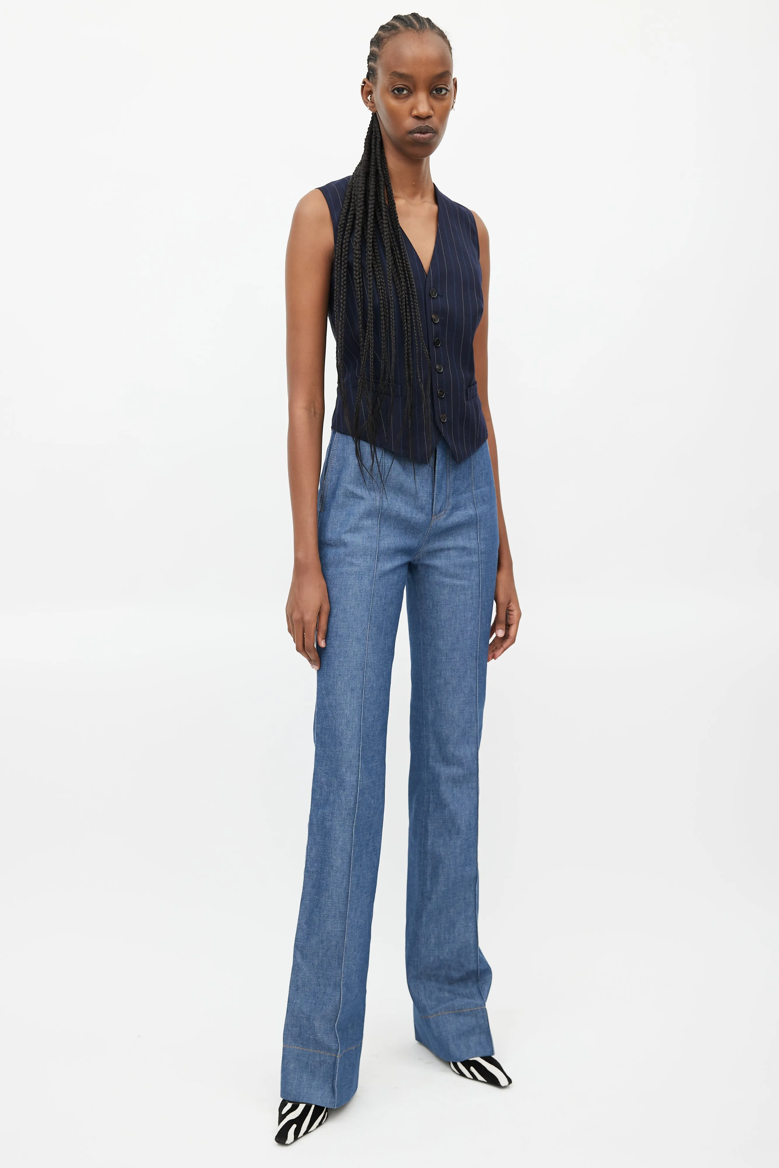 Blue Denim High Rise Seamed Jeans