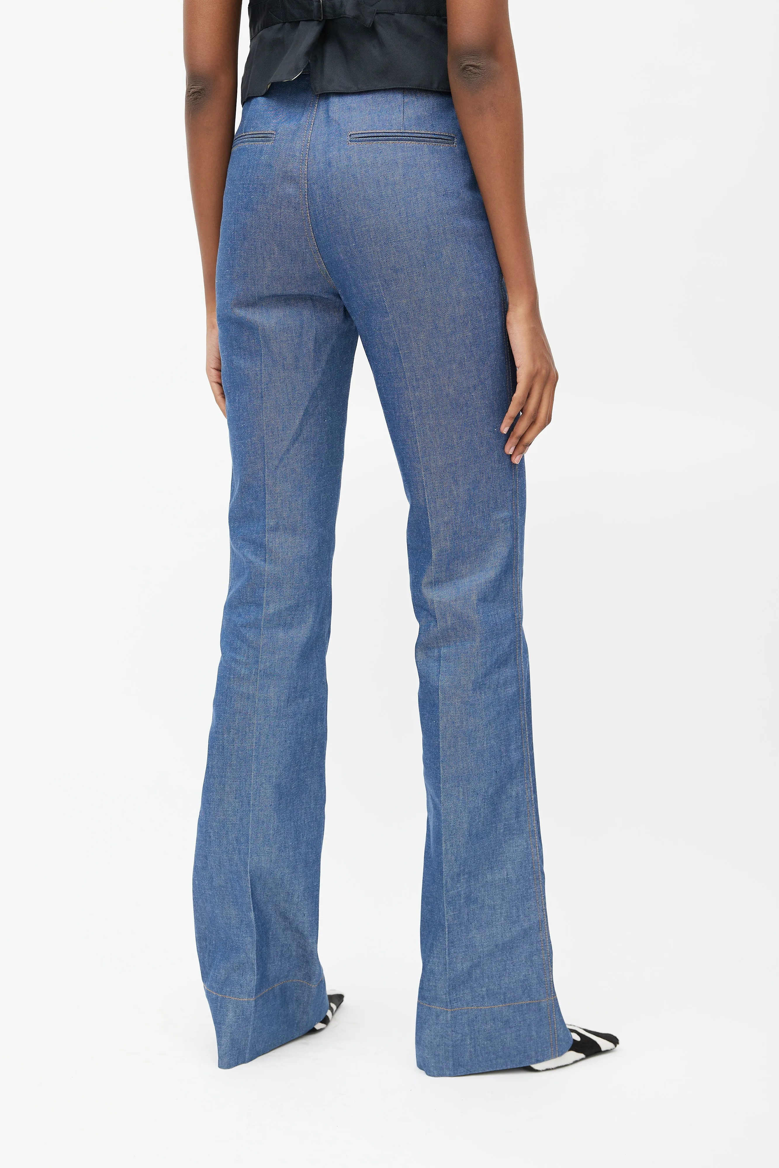 Blue Denim High Rise Seamed Jeans