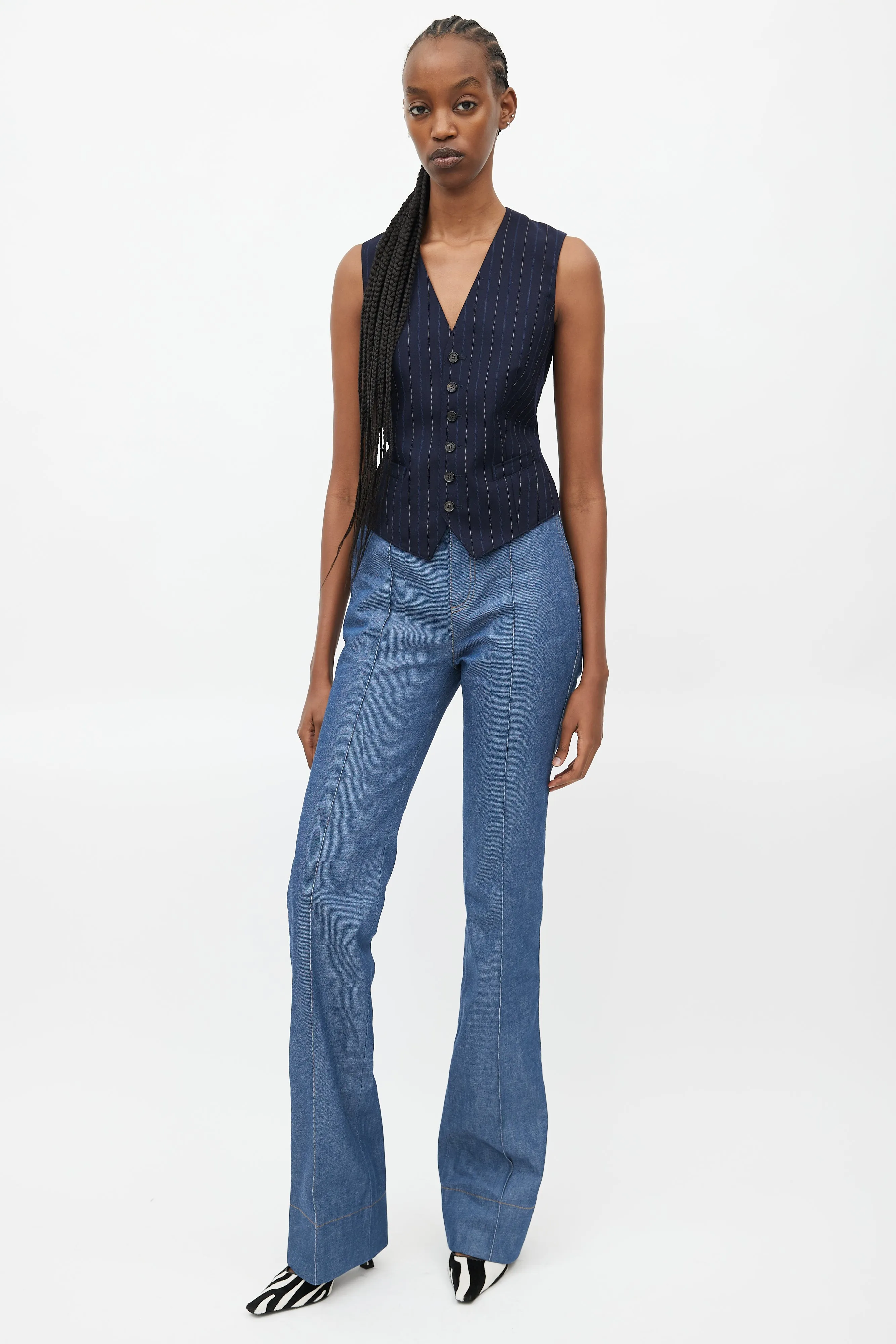 Blue Denim High Rise Seamed Jeans