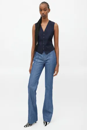 Blue Denim High Rise Seamed Jeans