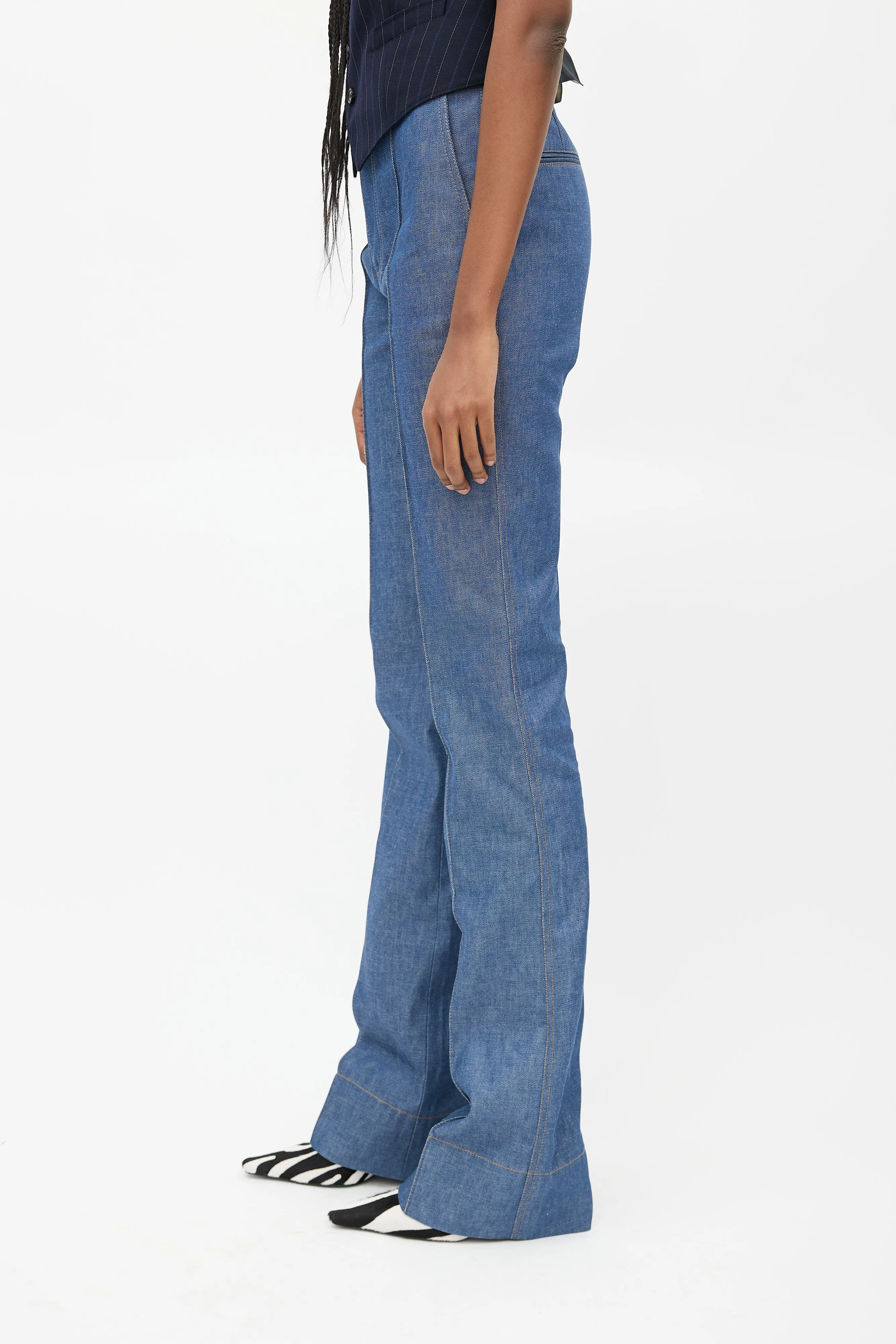 Blue Denim High Rise Seamed Jeans