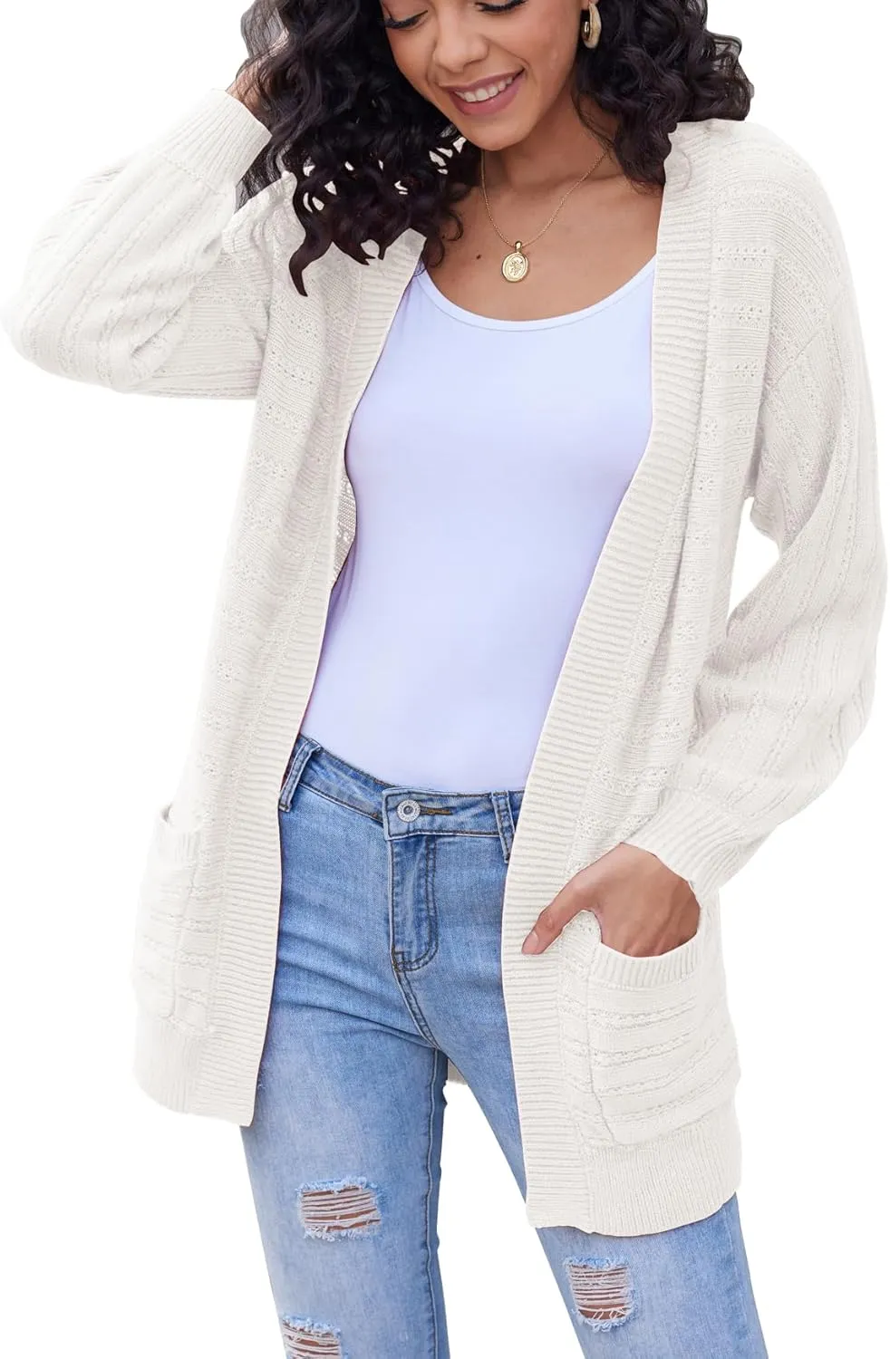Bluetime Women's Fall Long Sleeve Open Front Soft Knit Cradigan Sweater Coat Outwear