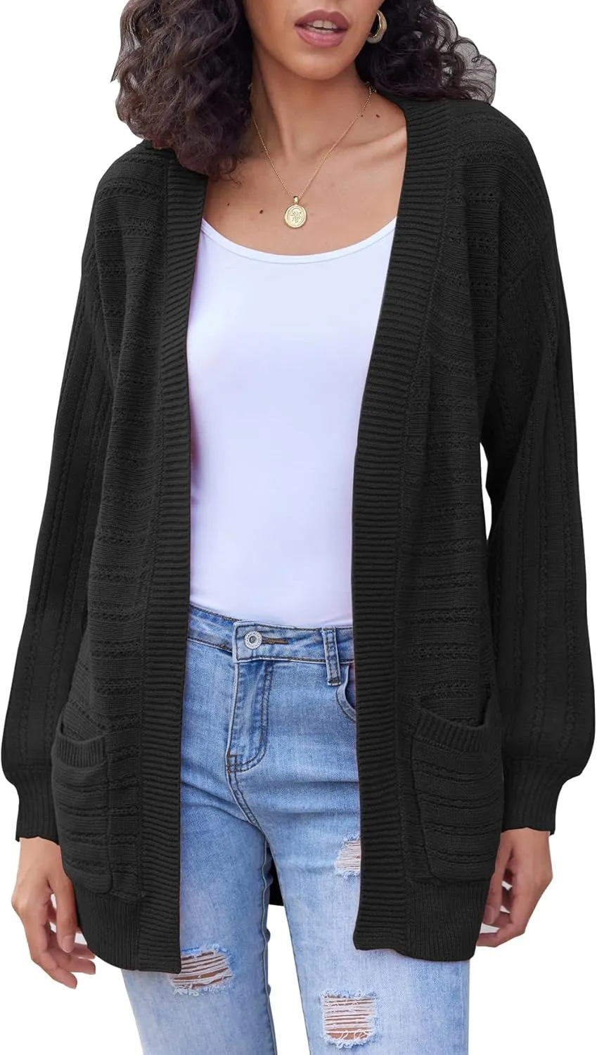 Bluetime Women's Fall Long Sleeve Open Front Soft Knit Cradigan Sweater Coat Outwear