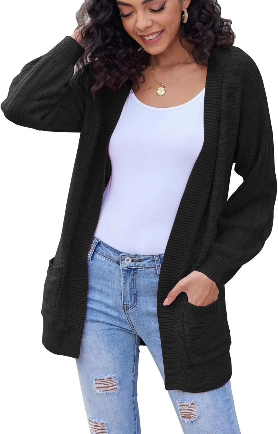 Bluetime Women's Fall Long Sleeve Open Front Soft Knit Cradigan Sweater Coat Outwear