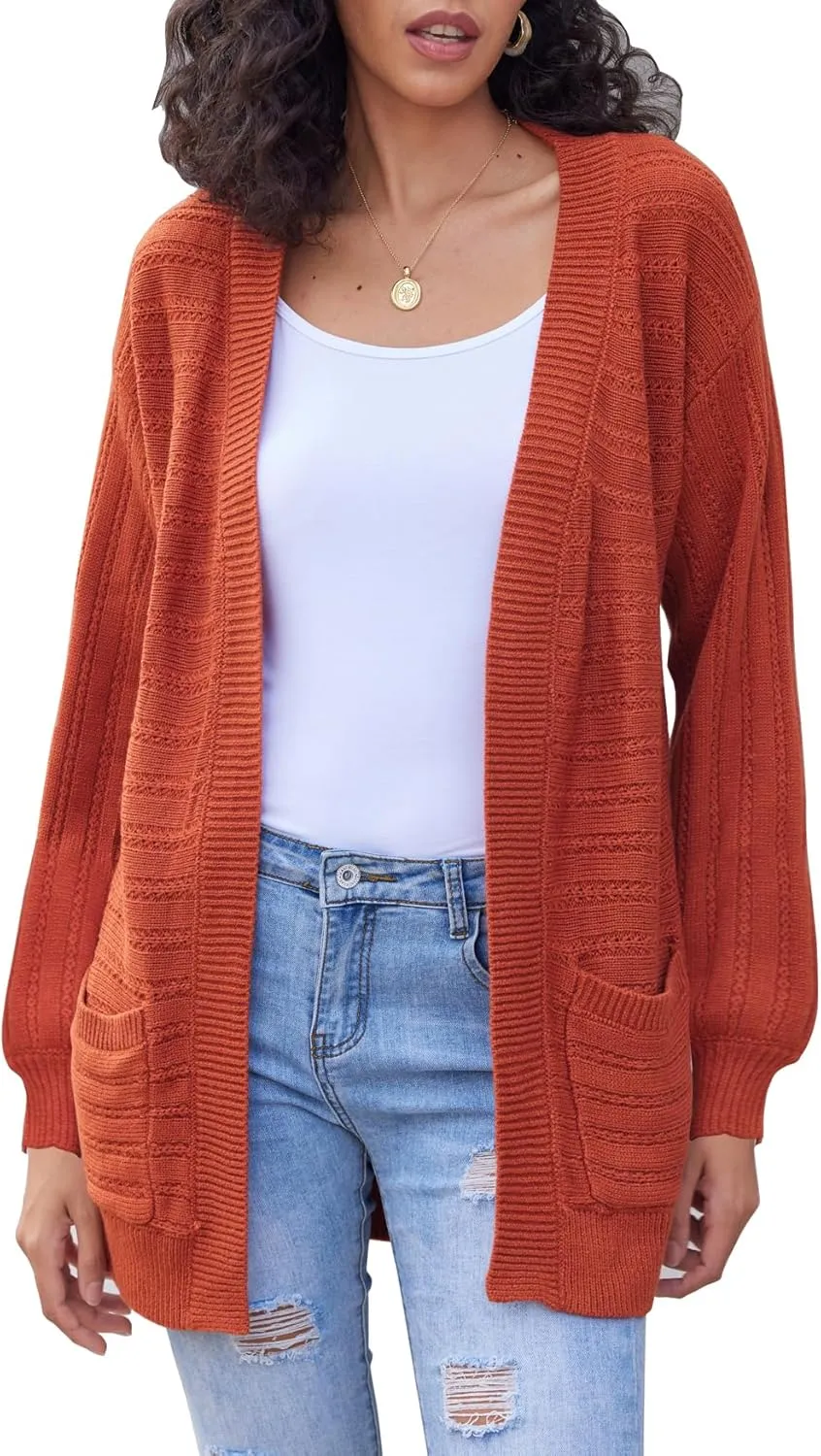 Bluetime Women's Fall Long Sleeve Open Front Soft Knit Cradigan Sweater Coat Outwear