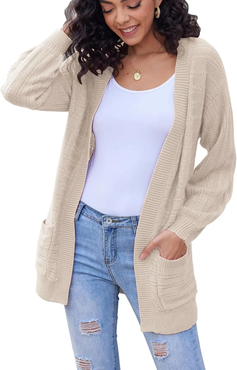 Bluetime Women's Fall Long Sleeve Open Front Soft Knit Cradigan Sweater Coat Outwear