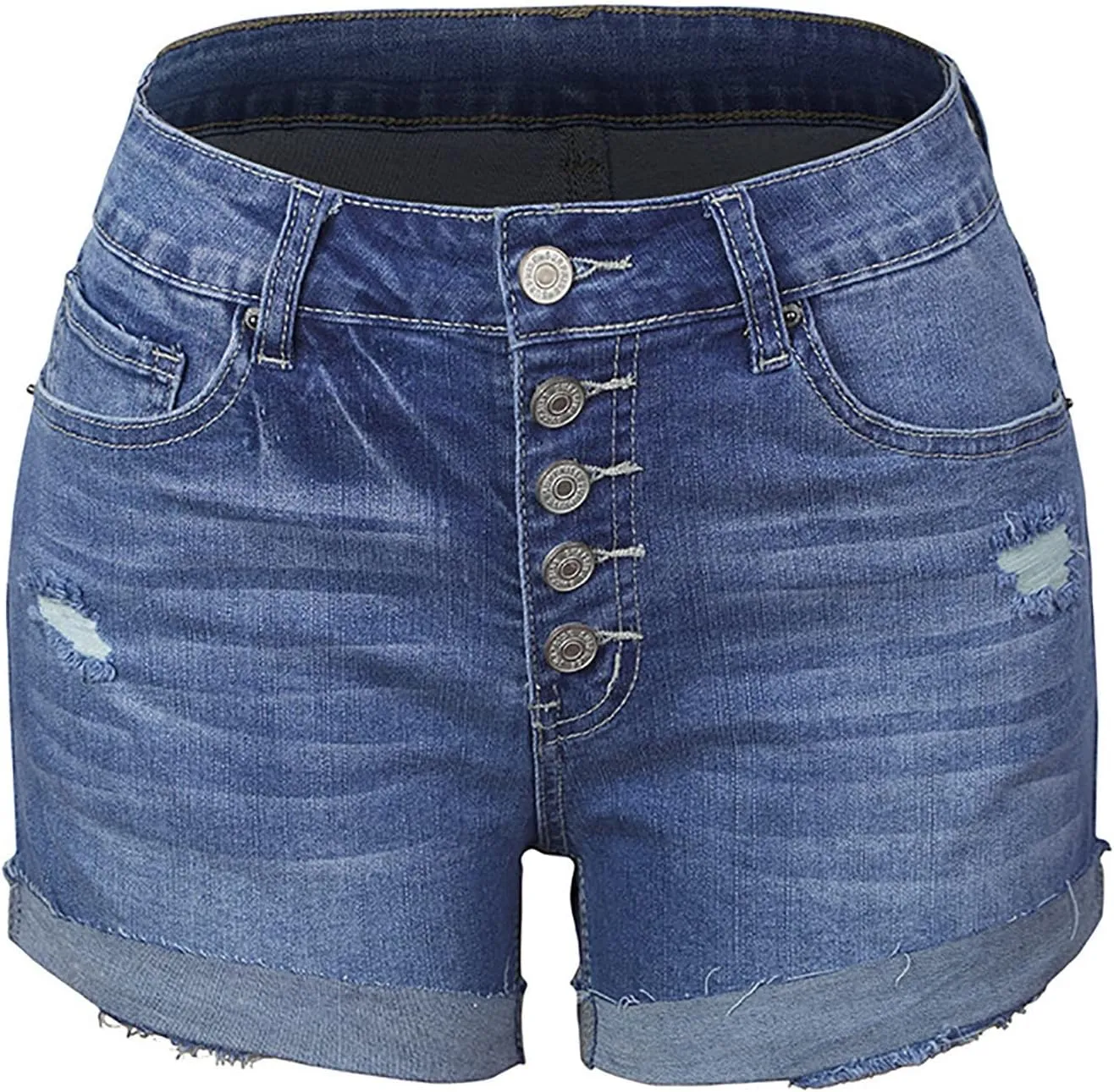 BTDECLAR Women's Straight Leg Denim Shorts High Waisted Ripped Roll Hem Jean Shorts Summer Casual Stretchy Leg Pants Jeans