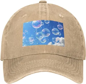 Bubbles Blue Sky Unisex Baseball Cap Breathable Cotton Trucker Hat Classic Denim Dad Hat Summer Sun Hat