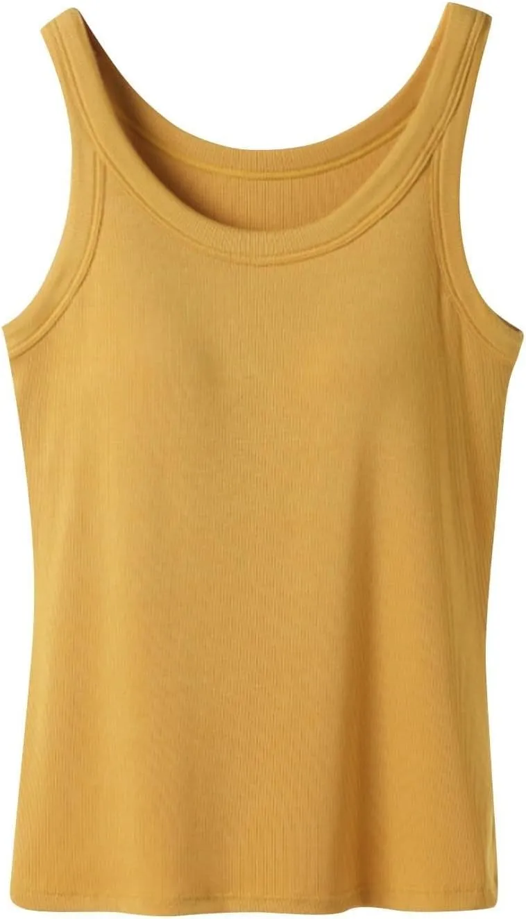 Built In Bra Tank Tops For Women With Fixed Padding Soft Seamless Stretchy Breathable No-Slip Workout Camisole Tops