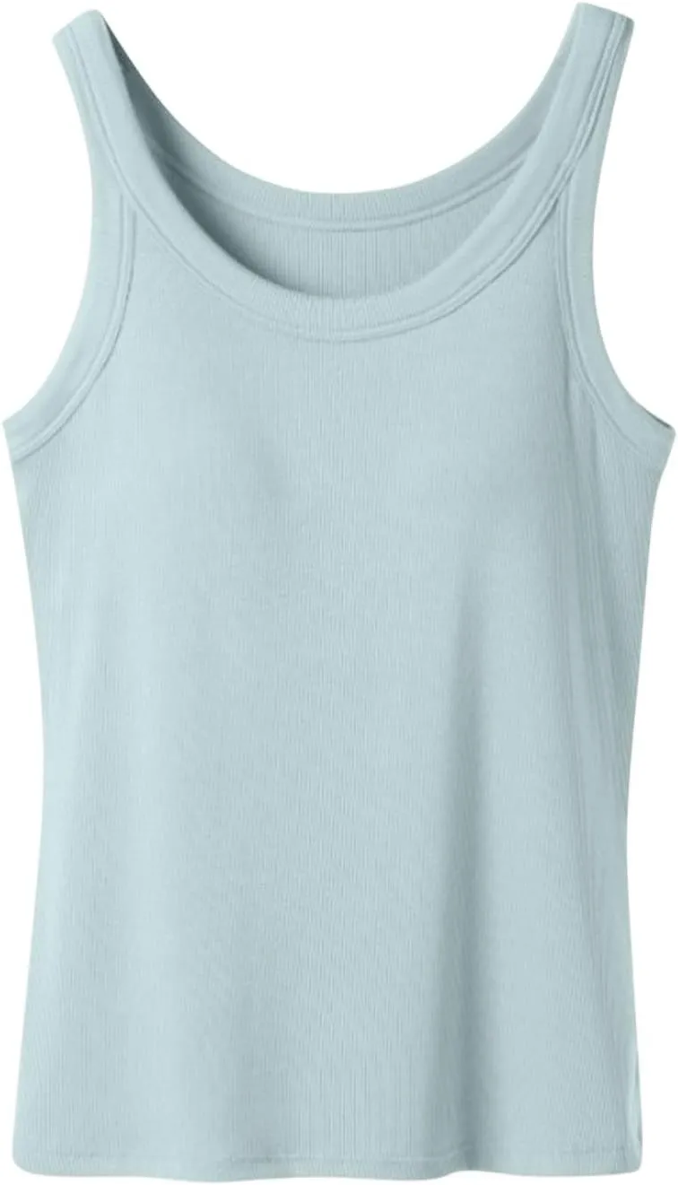 Built In Bra Tank Tops For Women With Fixed Padding Soft Seamless Stretchy Breathable No-Slip Workout Camisole Tops