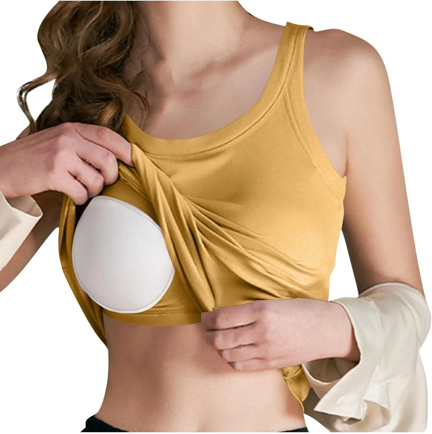 Built In Bra Tank Tops For Women With Fixed Padding Soft Seamless Stretchy Breathable No-Slip Workout Camisole Tops