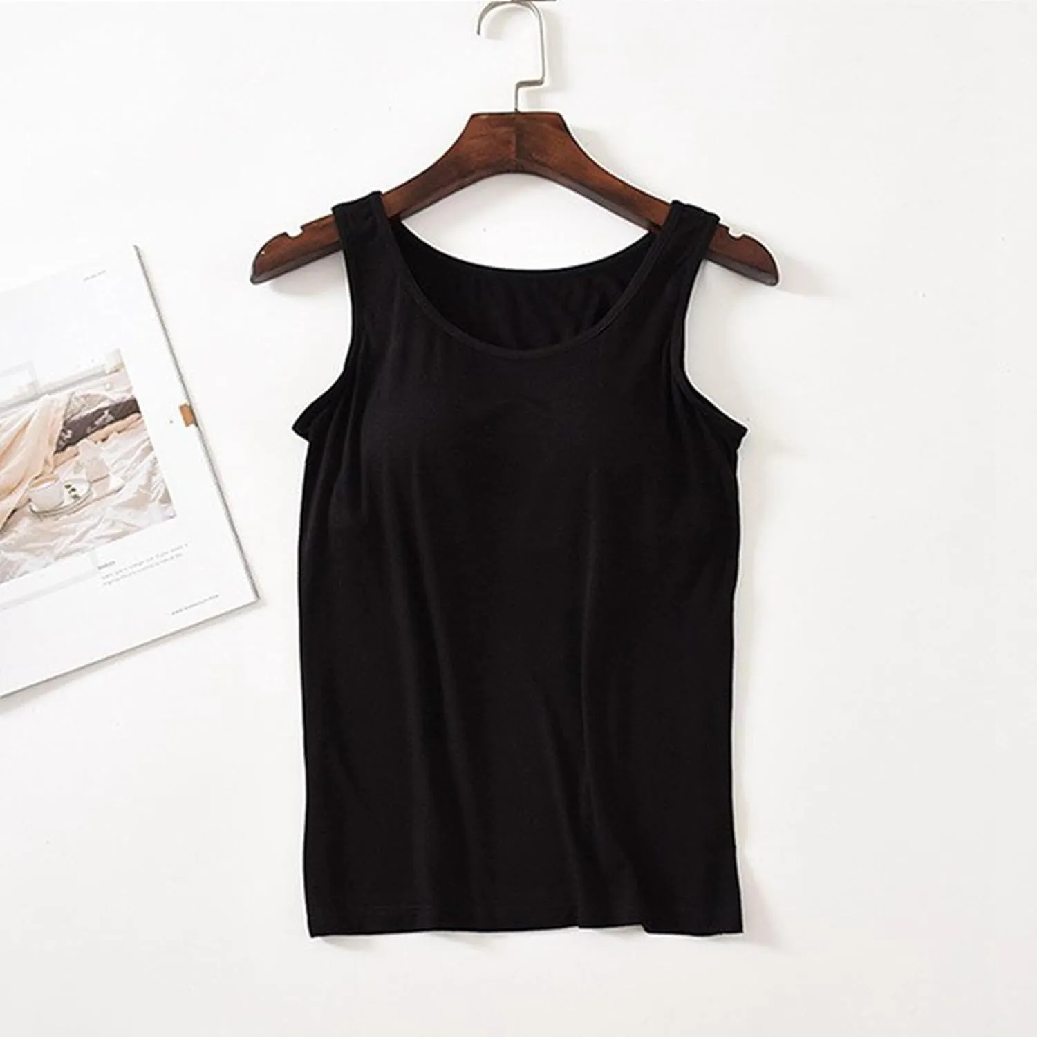 Camisole Tops for Women Cotton Adjustable Straps Stretch Tank Tops with Built-in Padded Bra Yoga Shirts