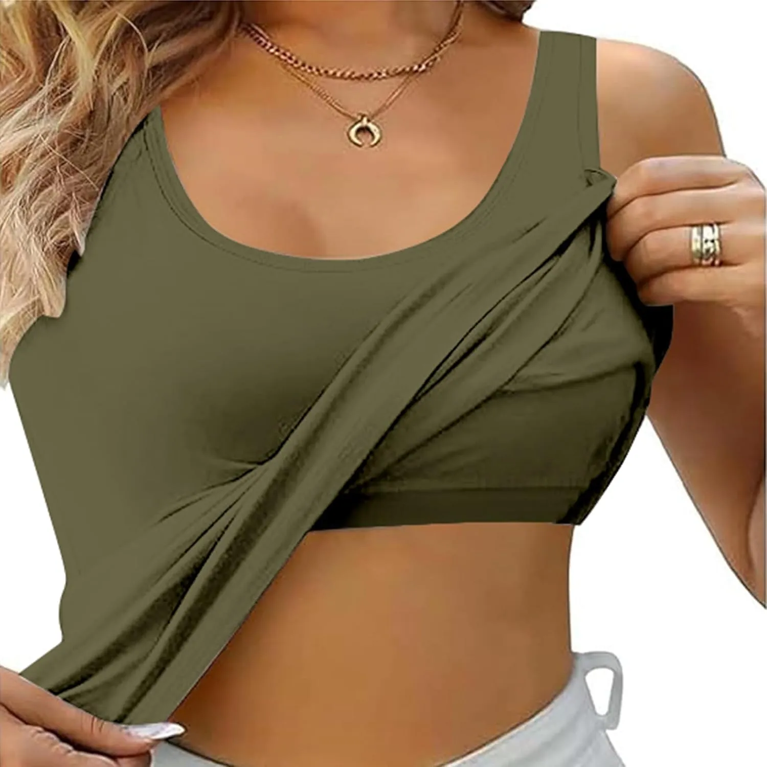 Camisole Tops for Women Cotton Spaghetti Straps Seamless Tank Top Built in Shelf Bra Yoga Shirts