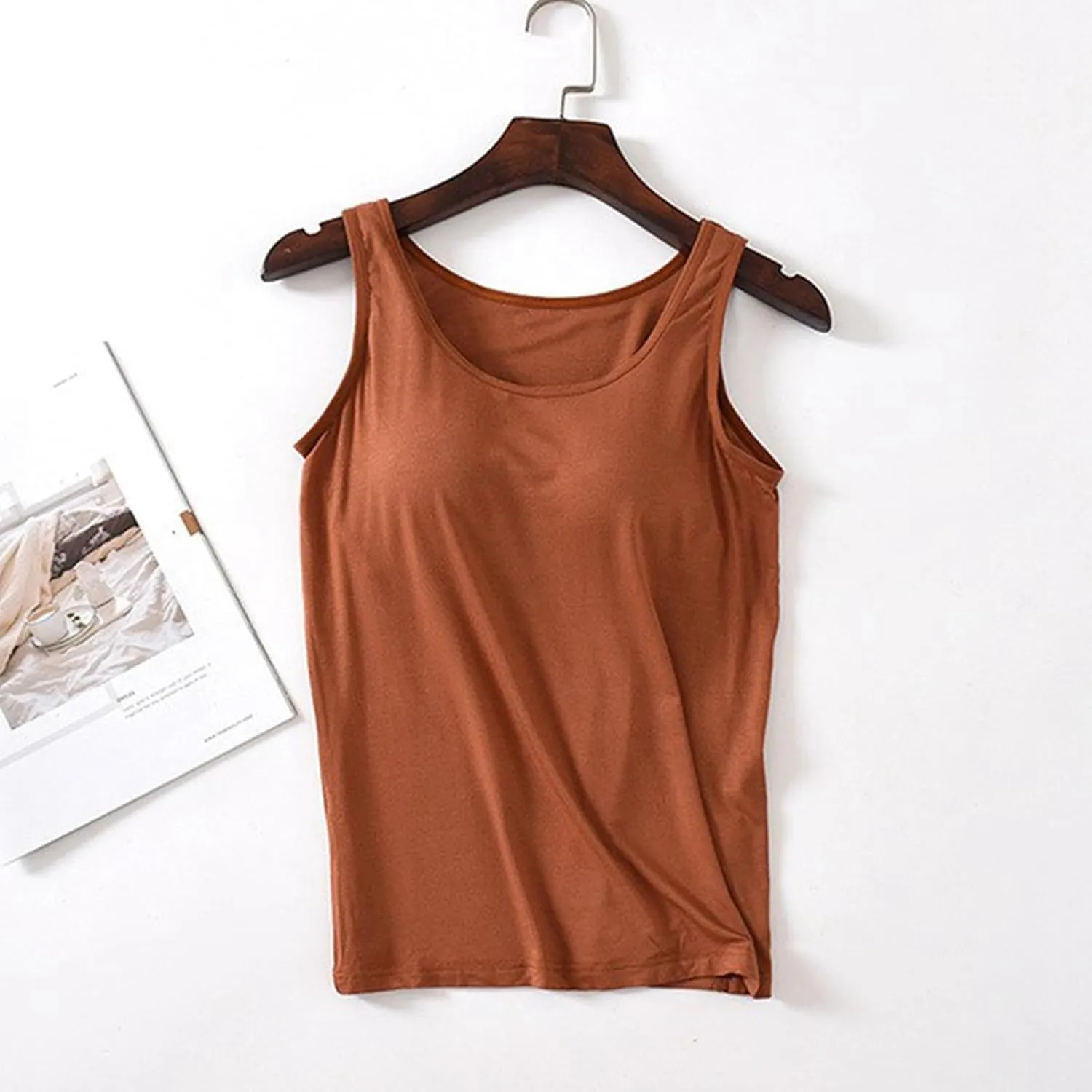 Camisole Tops for Women Cotton Spaghetti Straps Seamless Tank Top Built in Shelf Bra Yoga Shirts