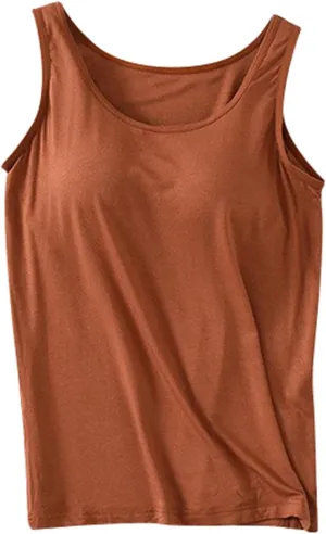 Camisole Tops for Women Cotton Spaghetti Straps Seamless Tank Top Built in Shelf Bra Yoga Shirts