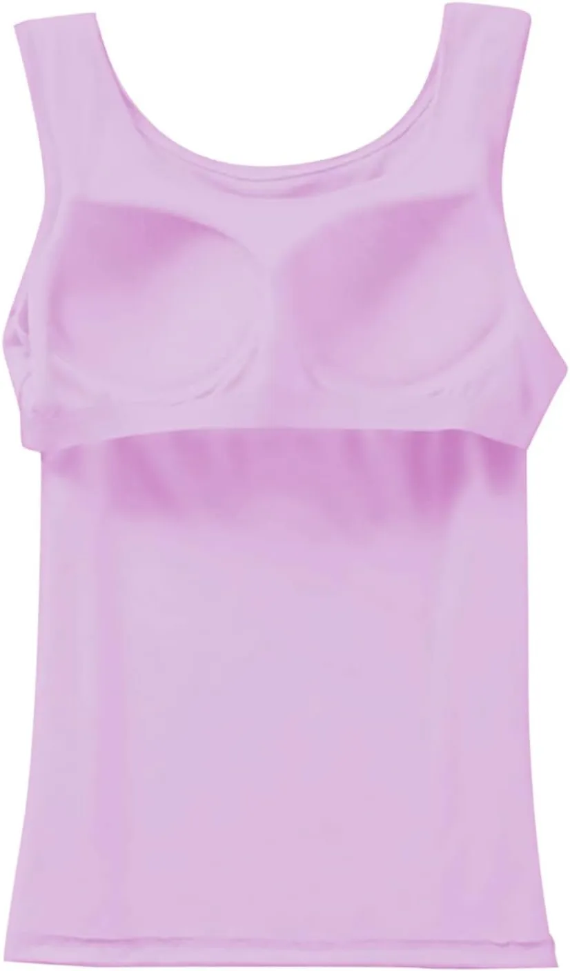 Camisole Tops with Built in Bra for Women Summer Casual Loose Chest Pad Vest Running Layering Yoga Outfits Cami Shirts