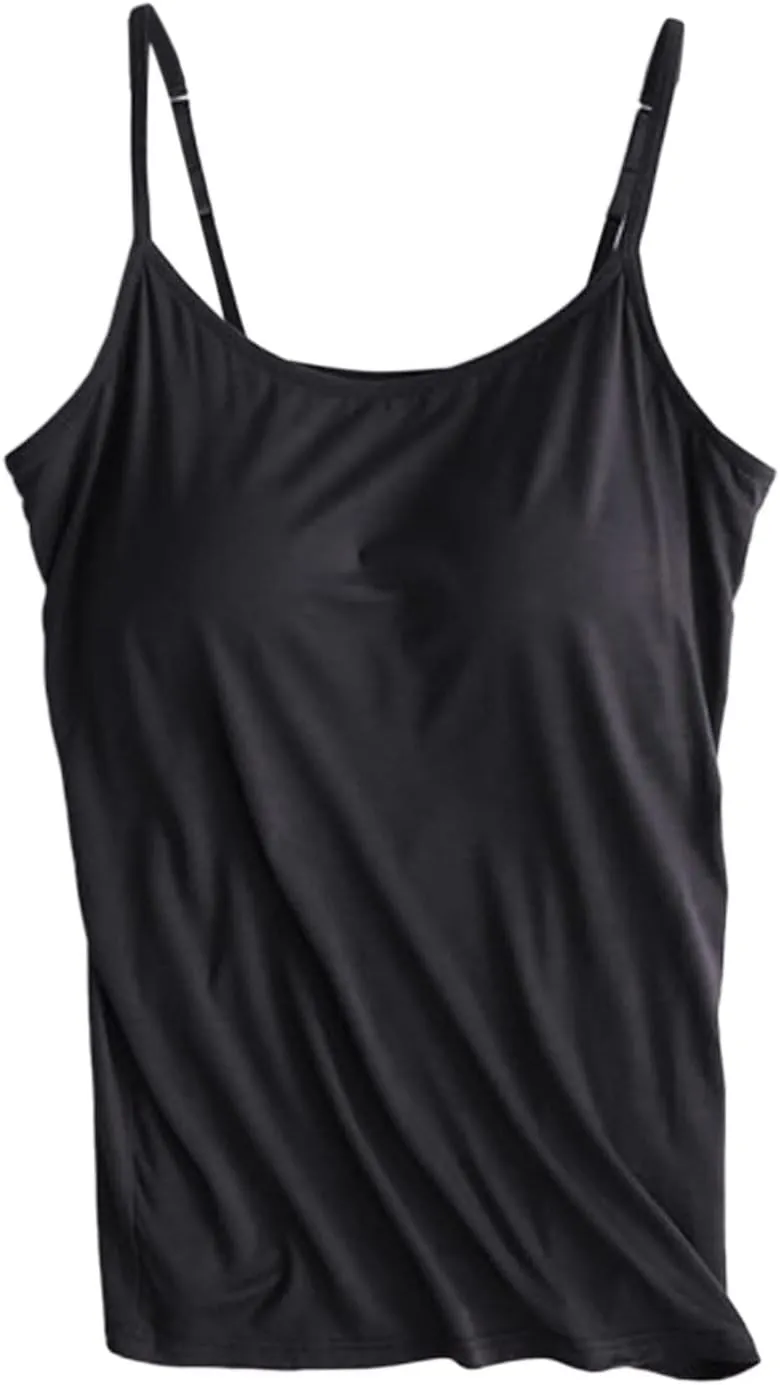Camisole Tops with Built in Bra for Women Summer Casual Loose Chest Pad Vest Yoga Outfits Undershirts Cami Shirts