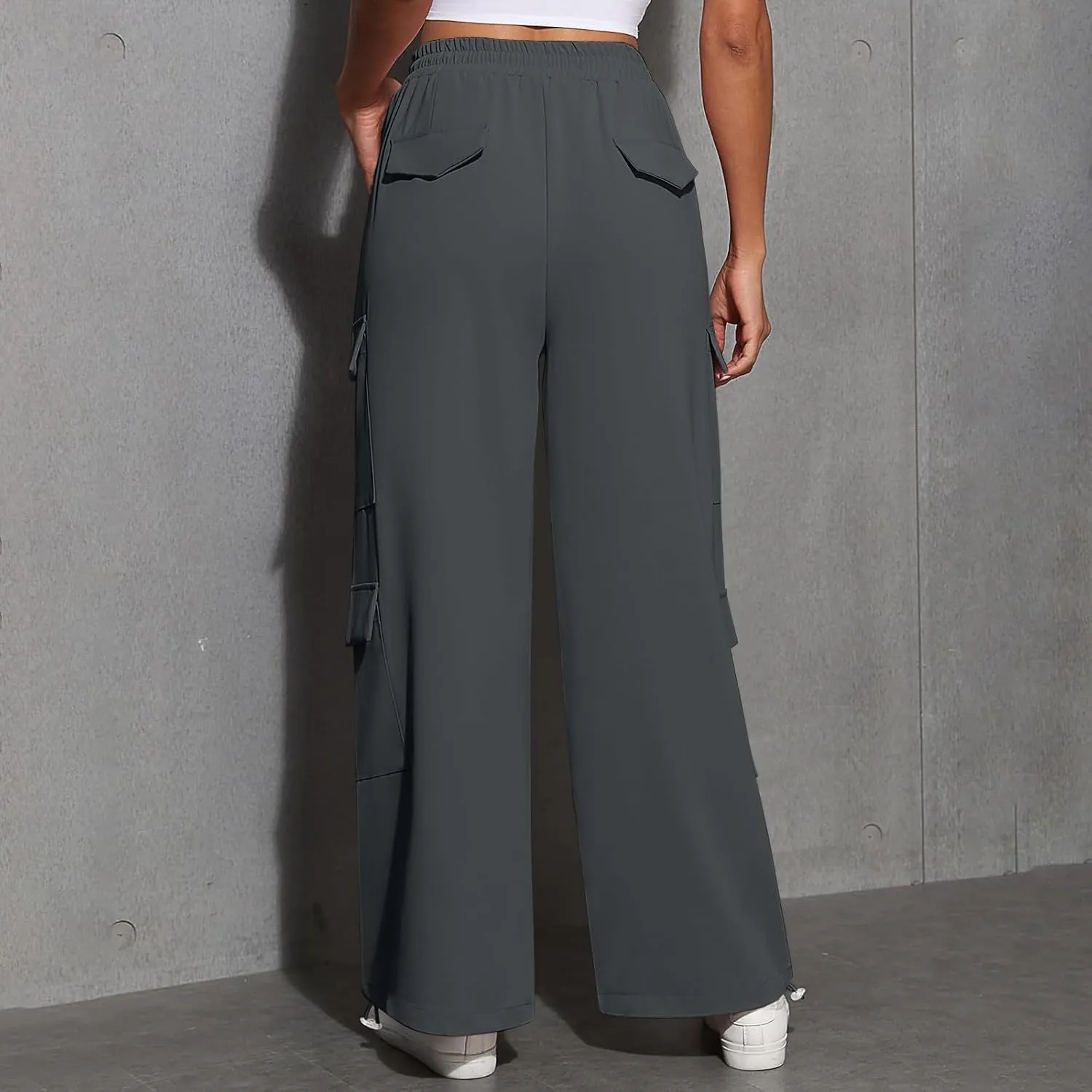 Cargo Sweatpants for Women Baggy Casual Drawstring High Waisted Parachute Pants Trendy Fleece Joggers with Pockets