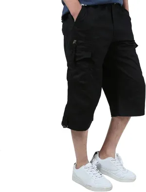 Casual Cargo Pants for Men Relaxed Fit Elastic Waist Joggers Multi Pocket Lightweight Summer Beach Lounge Pants