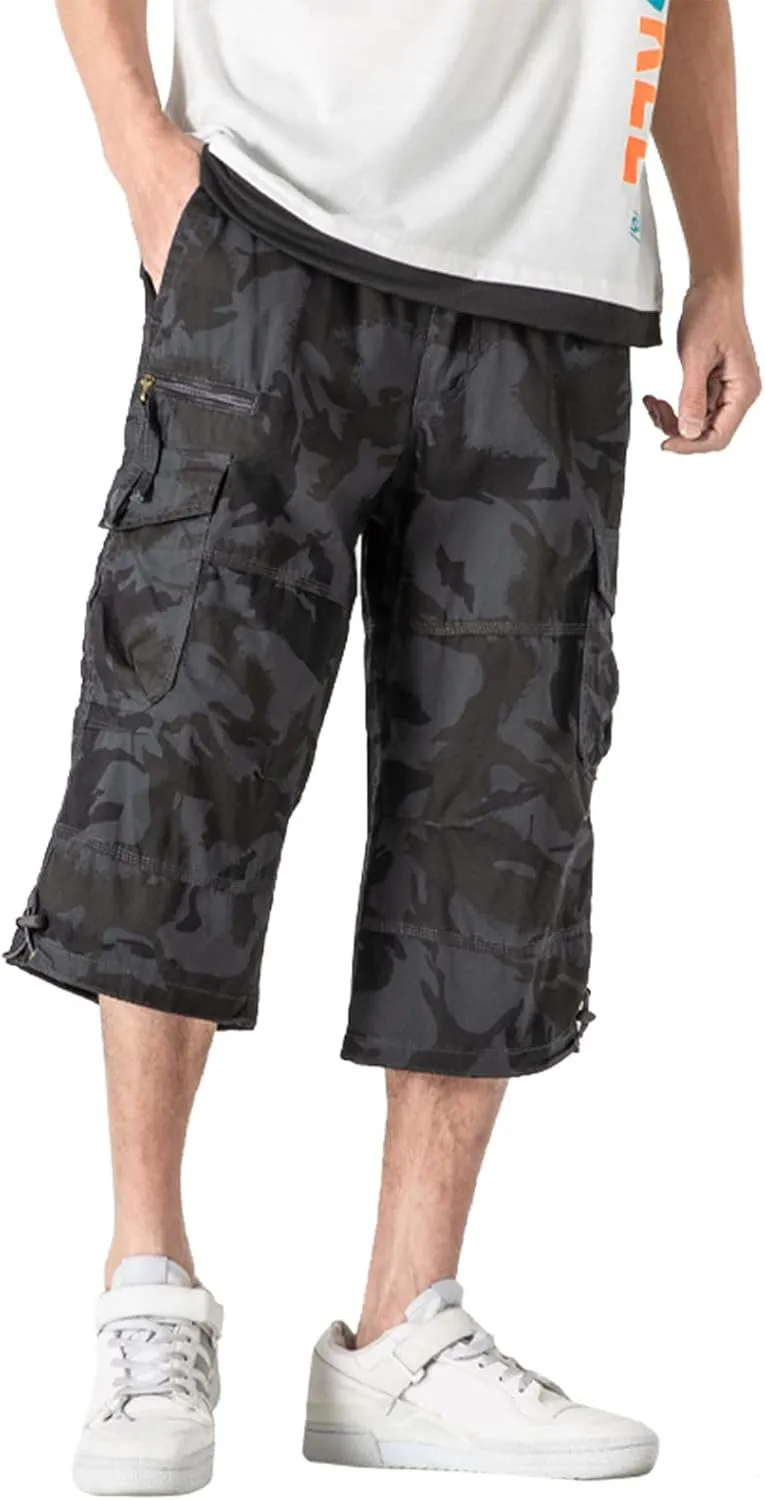 Casual Cargo Pants for Men Relaxed Fit Elastic Waist Joggers Multi Pocket Lightweight Summer Beach Lounge Pants