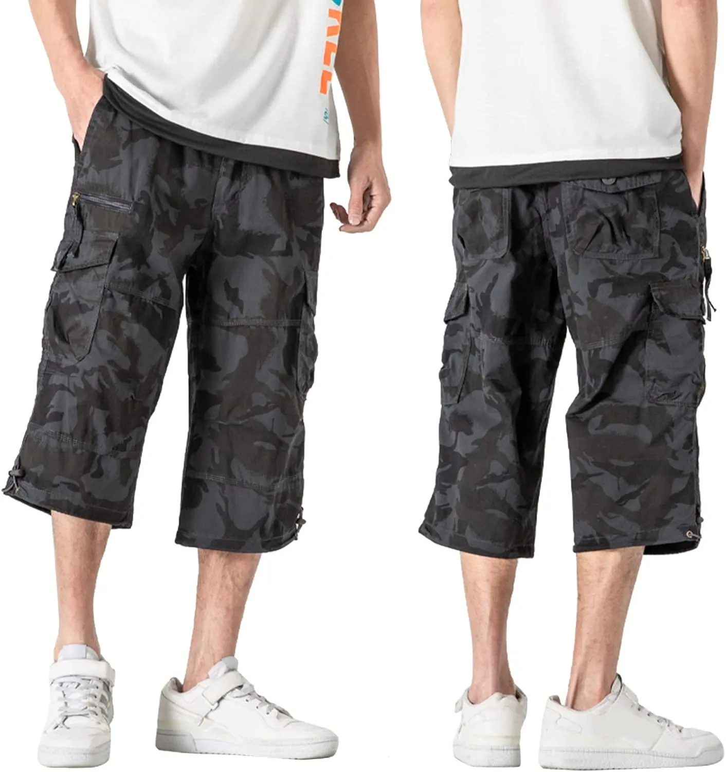 Casual Cargo Pants for Men Relaxed Fit Elastic Waist Joggers Multi Pocket Lightweight Summer Beach Lounge Pants
