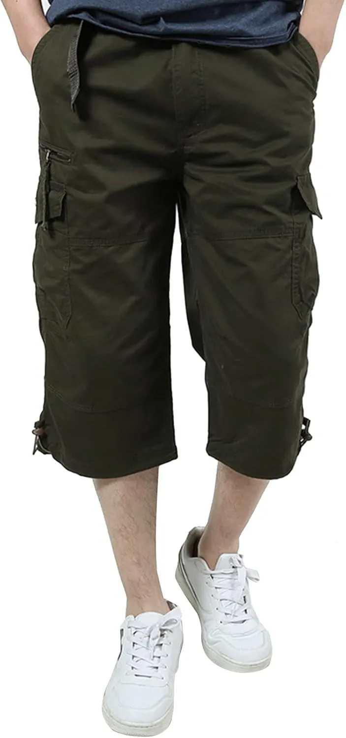 Casual Cargo Pants for Men Relaxed Fit Elastic Waist Joggers Multi Pocket Lightweight Summer Beach Lounge Pants