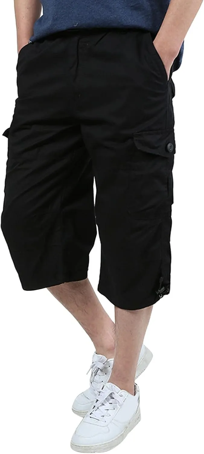 Casual Cargo Pants for Men Relaxed Fit Elastic Waist Joggers Multi Pocket Lightweight Summer Beach Lounge Pants