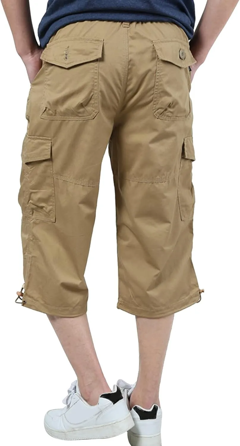 Casual Cargo Pants for Men Relaxed Fit Elastic Waist Joggers Multi Pocket Lightweight Summer Beach Lounge Pants