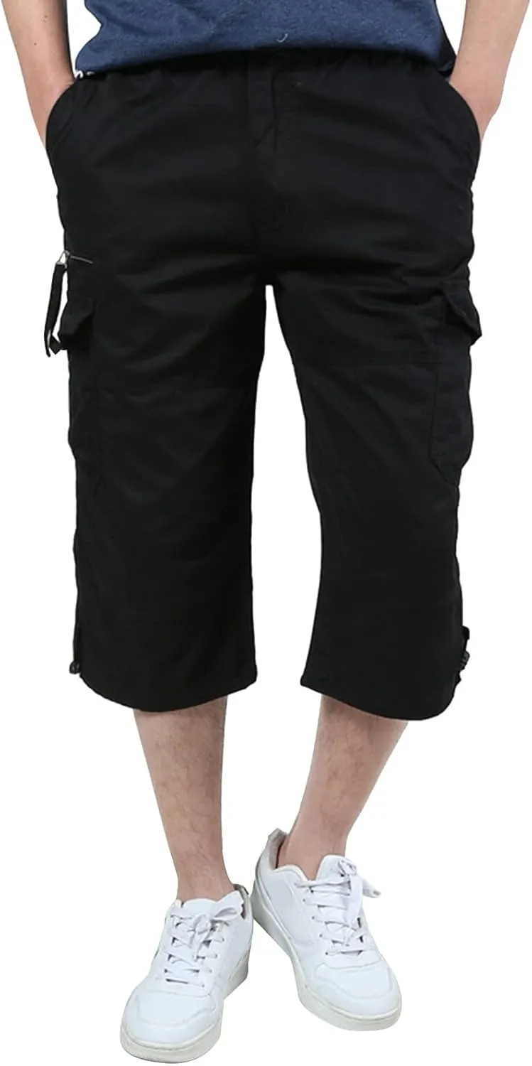 Casual Cargo Pants for Men Relaxed Fit Elastic Waist Joggers Multi Pocket Lightweight Summer Beach Lounge Pants