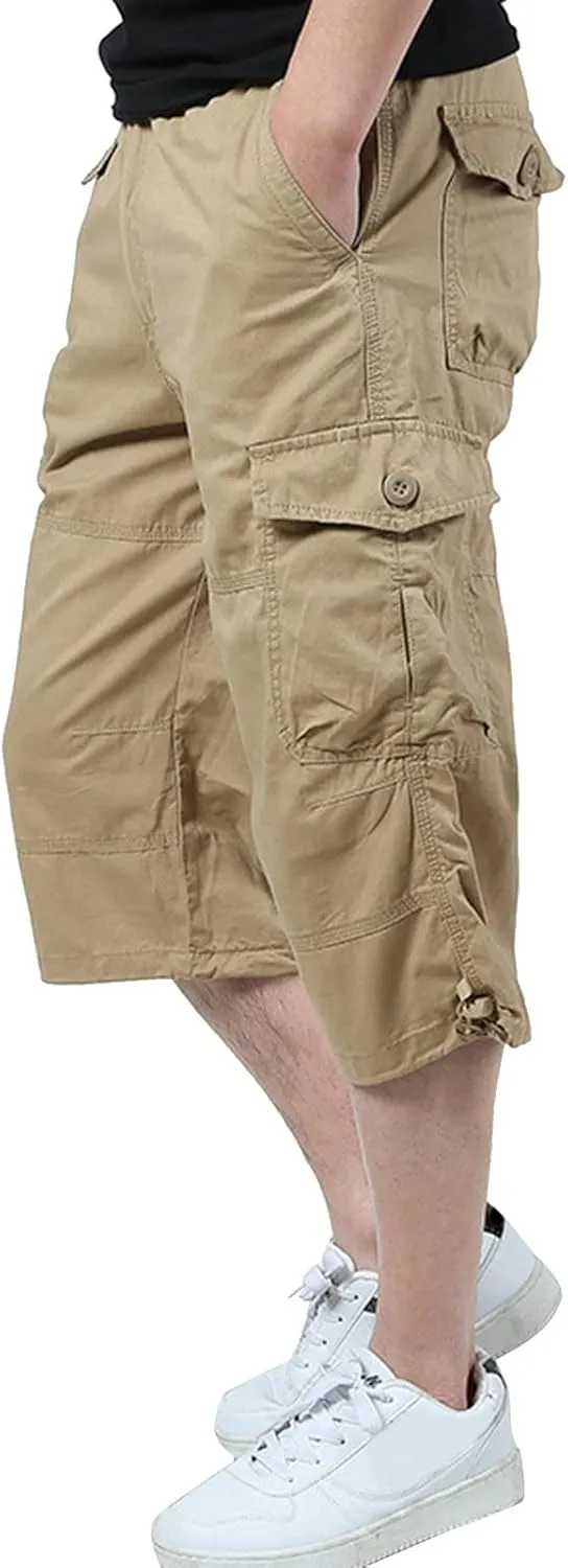Casual Cargo Pants for Men Relaxed Fit Elastic Waist Joggers Multi Pocket Lightweight Summer Beach Lounge Pants