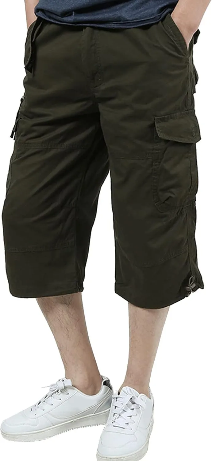 Casual Cargo Pants for Men Relaxed Fit Elastic Waist Joggers Multi Pocket Lightweight Summer Beach Lounge Pants