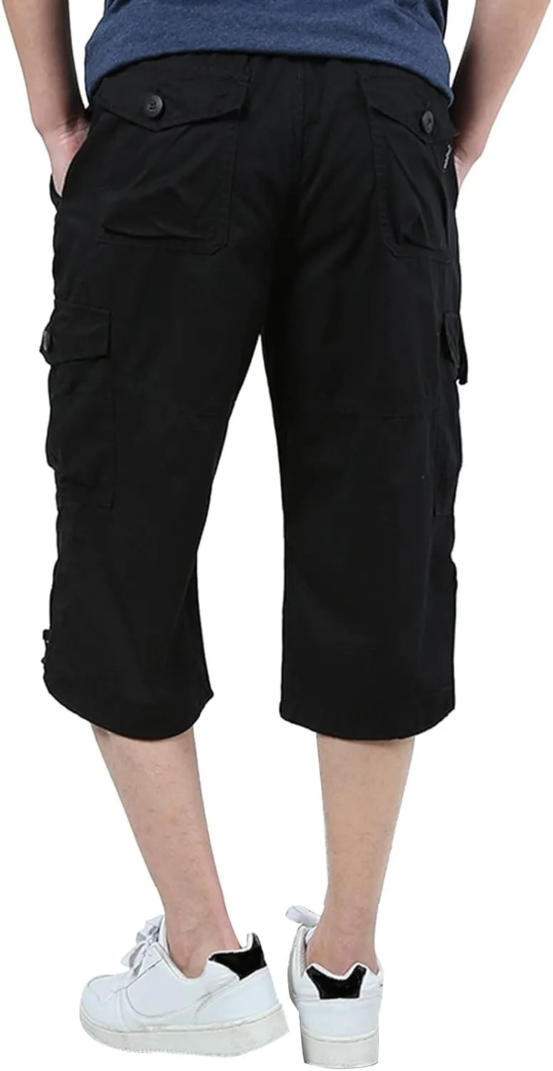 Casual Cargo Pants for Men Relaxed Fit Elastic Waist Joggers Multi Pocket Lightweight Summer Beach Lounge Pants