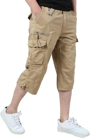 Casual Cargo Pants for Men Relaxed Fit Elastic Waist Joggers Multi Pocket Lightweight Summer Beach Lounge Pants