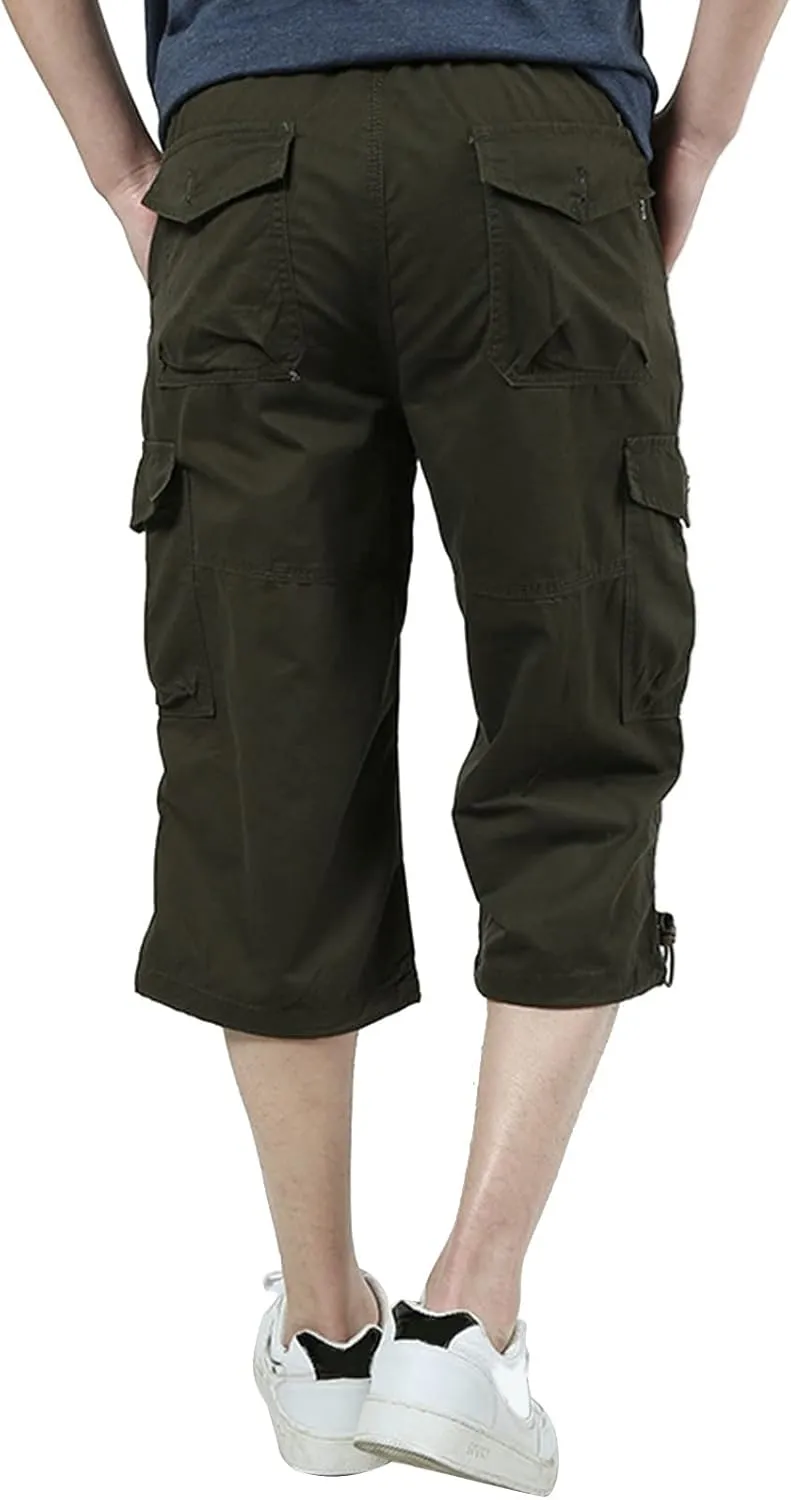 Casual Cargo Pants for Men Relaxed Fit Elastic Waist Joggers Multi Pocket Lightweight Summer Beach Lounge Pants