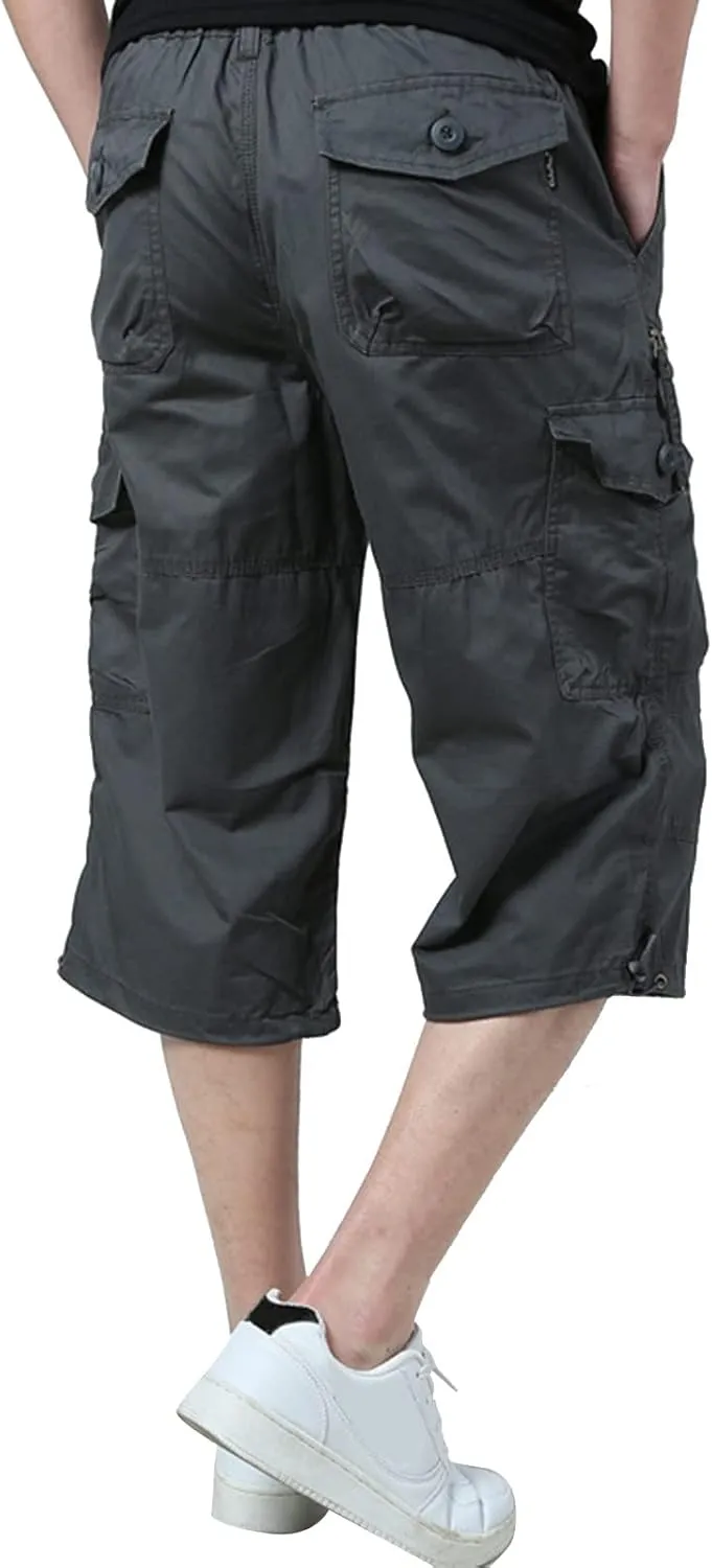 Casual Cargo Pants for Men Relaxed Fit Elastic Waist Joggers Multi Pocket Lightweight Summer Beach Lounge Pants