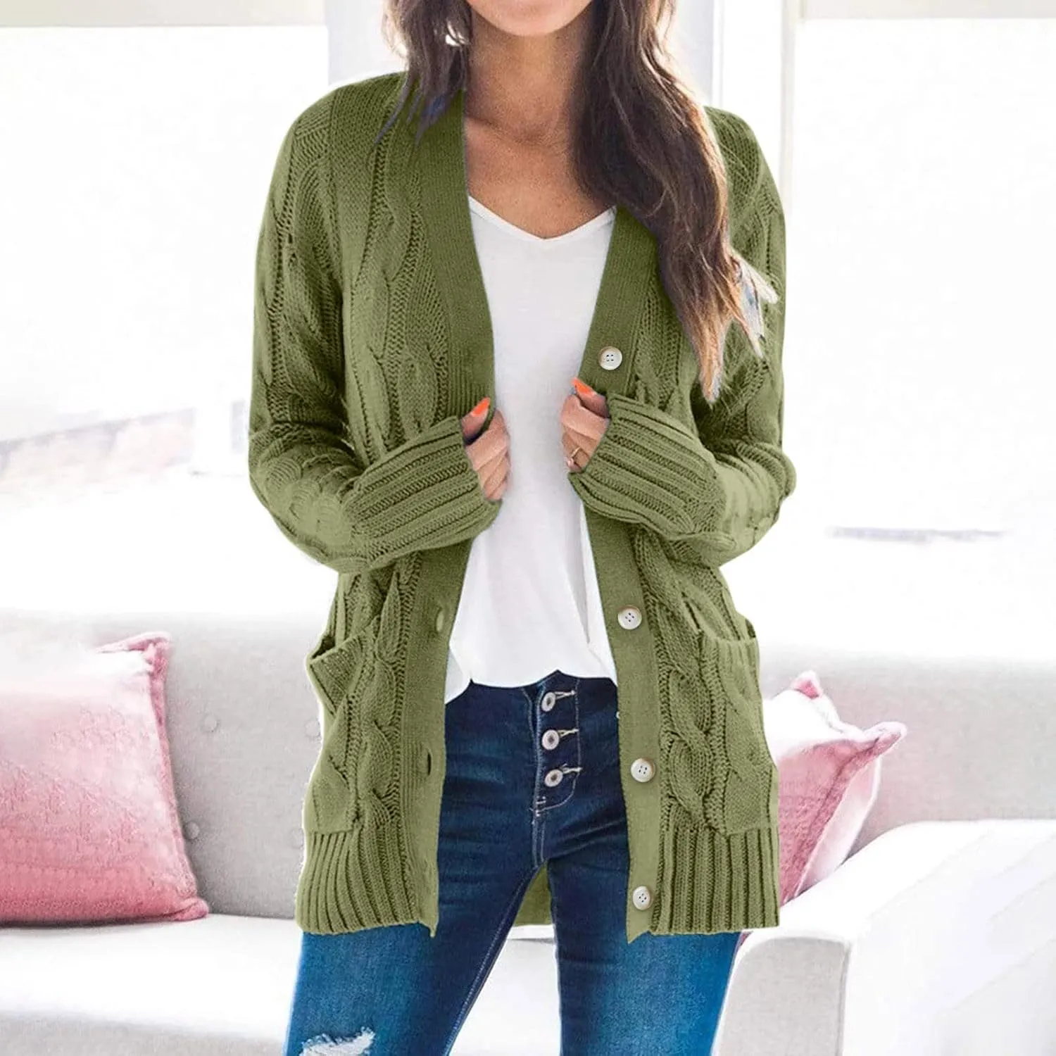 ChicCrate Women's Soft Knit Cardigan Sweater 2025 Fall Winter Trendy Clothes Long Sleeve Loose Outerwear Coats