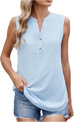 Chiffon Tank Tops for Women 2025 Summer Dressy Button V Neck Sleeveless Blouse Casual Fashion Business Work Shirts