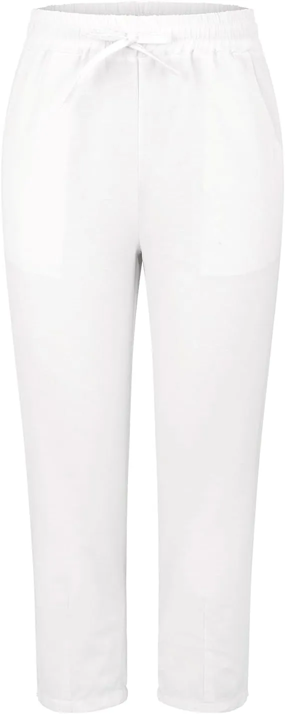 Cotton Linen Pants Women Lightweight Summer Joggers Drawstring Straight Leg Trousers Casual Beach Pants with Pockets