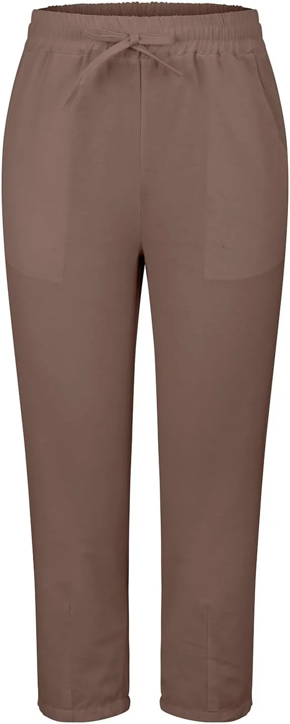 Cotton Linen Pants Women Lightweight Summer Joggers Drawstring Straight Leg Trousers Casual Beach Pants with Pockets