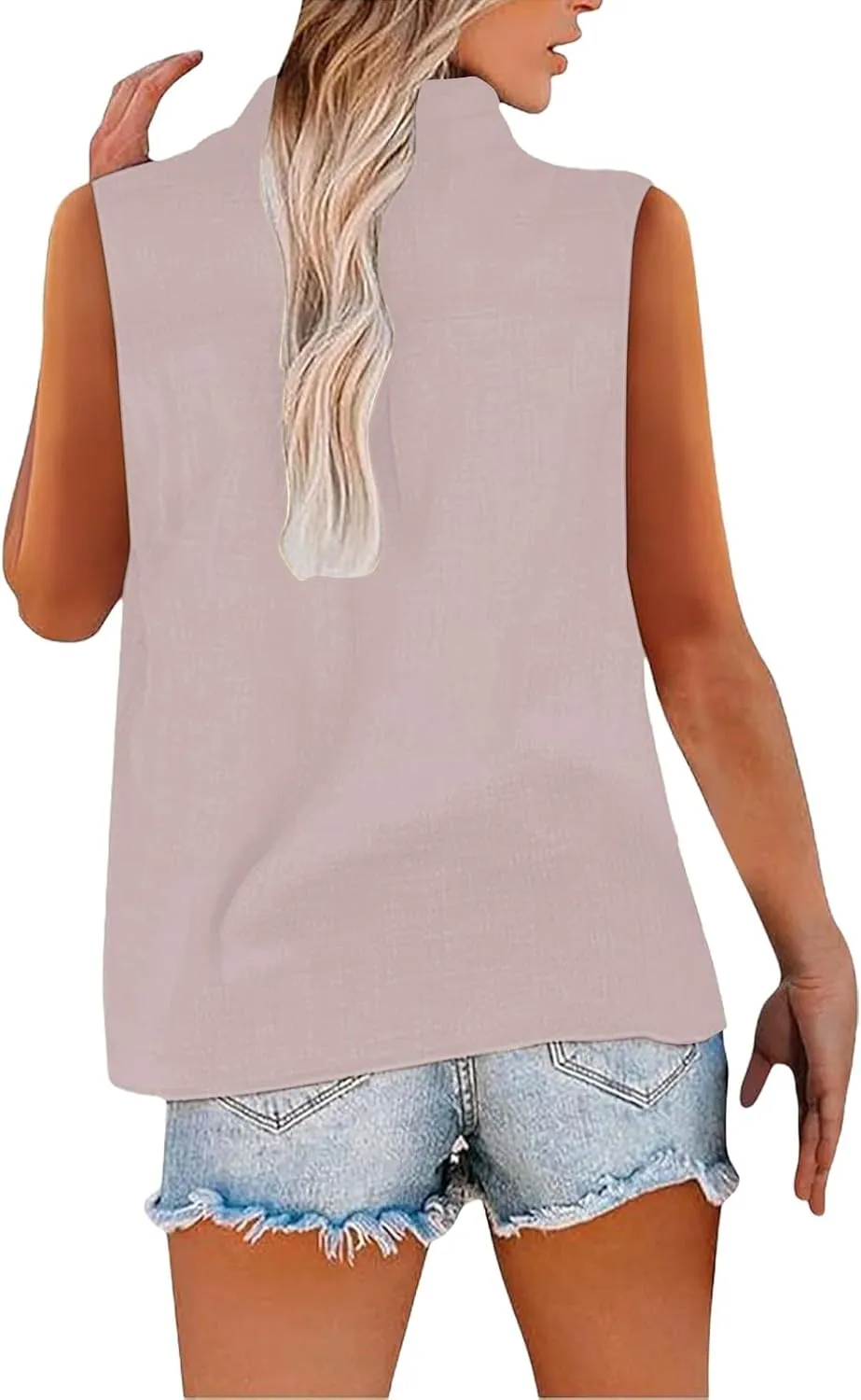 Cotton Linen Shirts for Women Sleeveless Collared Tops Oversized Button Up Blouses Work Shirts Casual Summer Tshirt