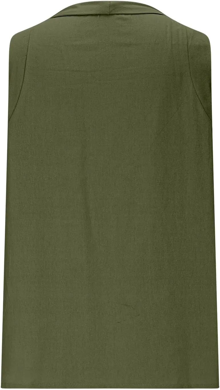 Cotton Linen Tank Tops for Women Casual Pleated Crewneck Sleeveless Summer Tank Shirts 2025 Solid Beach Dressy Vest