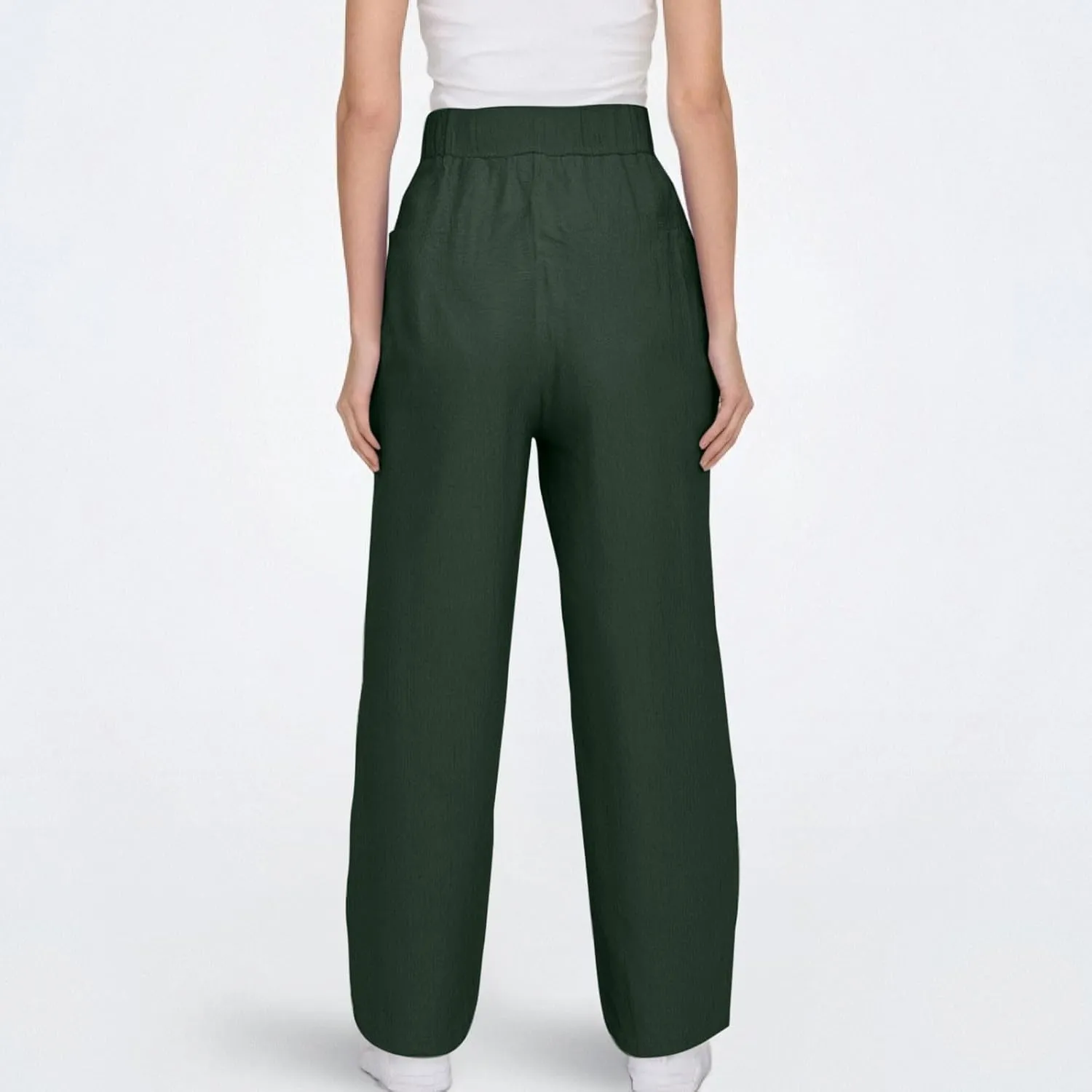 Cotton Linen Wide Leg Pants Woman Plus Size Baggy Lightweight Summer Pants High Waisted Lounge Trousers with Pockets