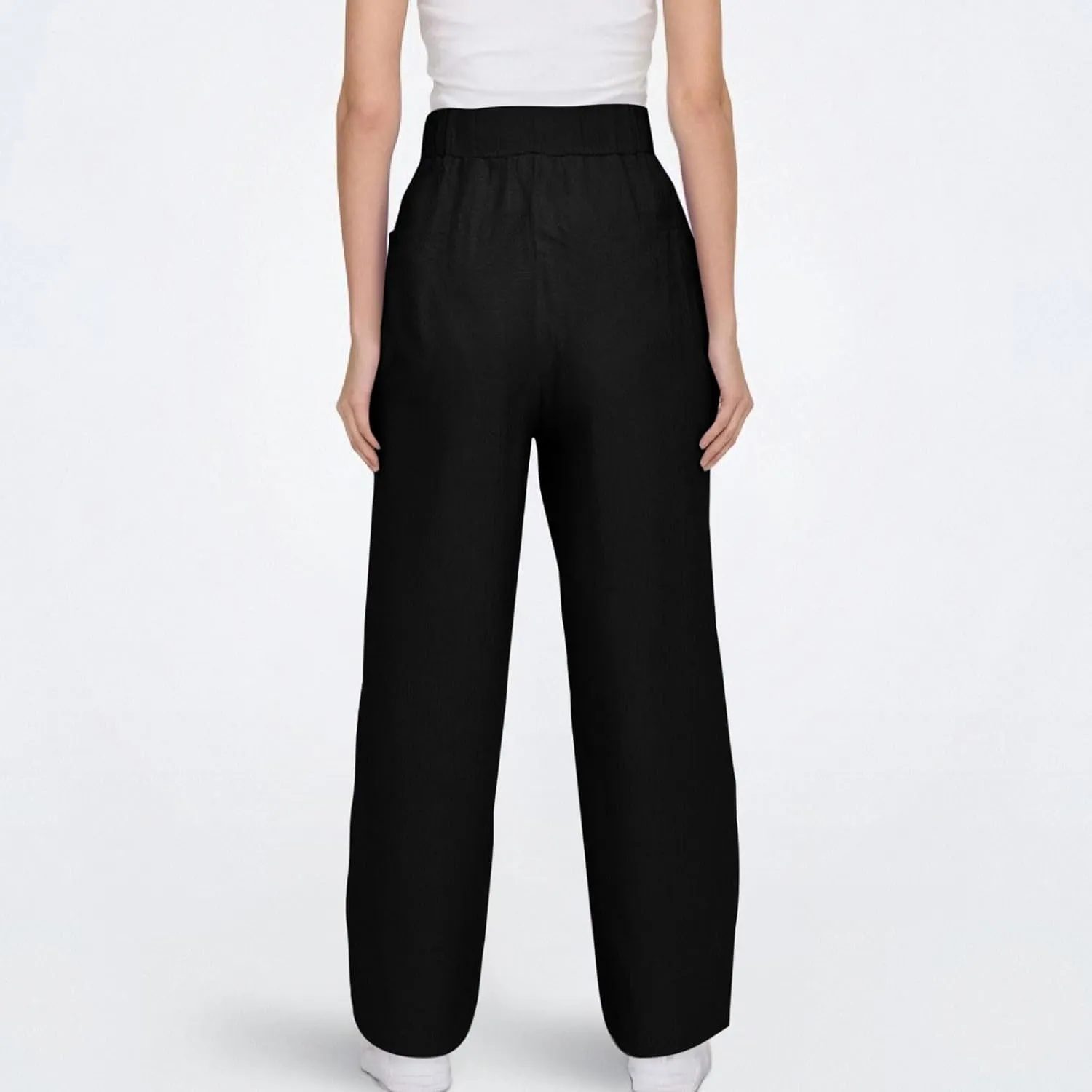 Cotton Linen Wide Leg Pants Woman Plus Size Baggy Lightweight Summer Pants High Waisted Lounge Trousers with Pockets