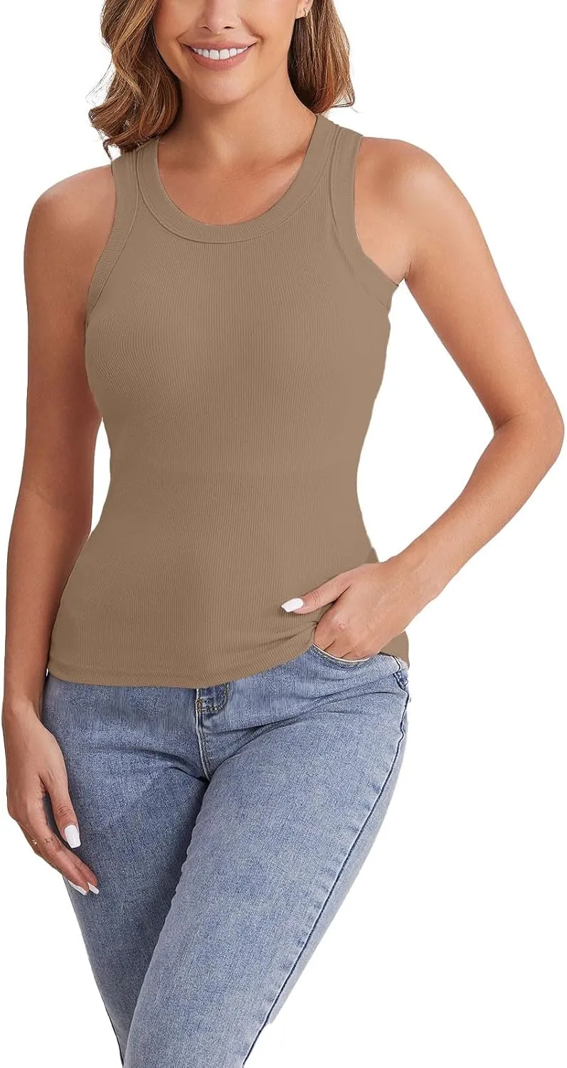 Cotton Shelf Bra Camisole Tops for Women Round Neck Comfy Vest Summer Running Layering Tank Top Summer Cami Shirt