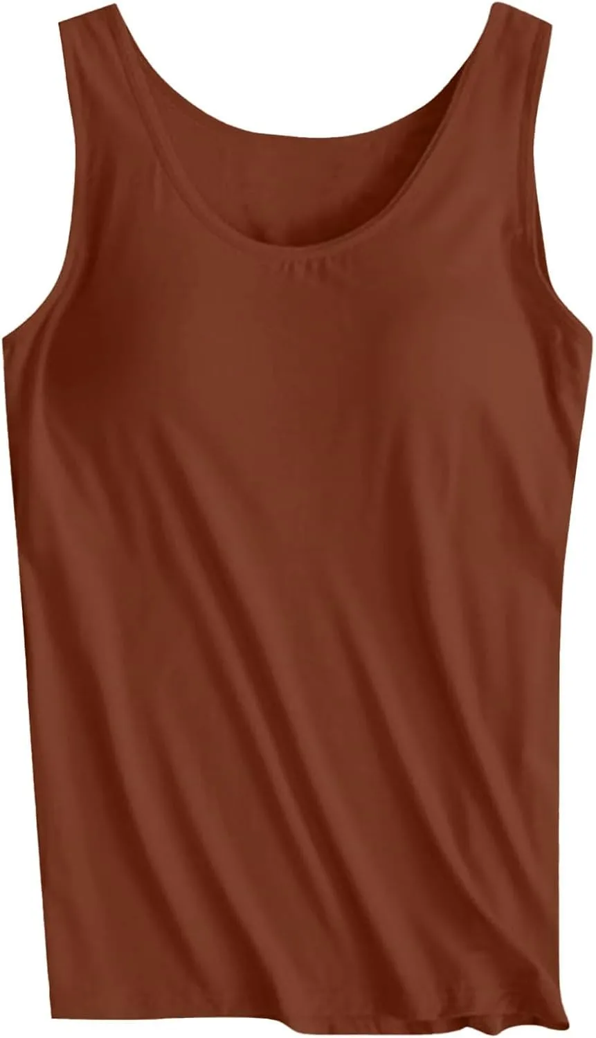 Cotton Shelf Bra Camisole Tops for Women Round Neck Comfy Vest Summer Running Layering Tank Top Summer Cami Shirt